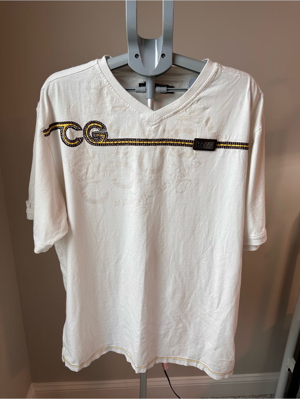 Vintage Y2K Coogi T Shirt 2XL White Embroidered Hip Hop Streetwear Cotton GUC